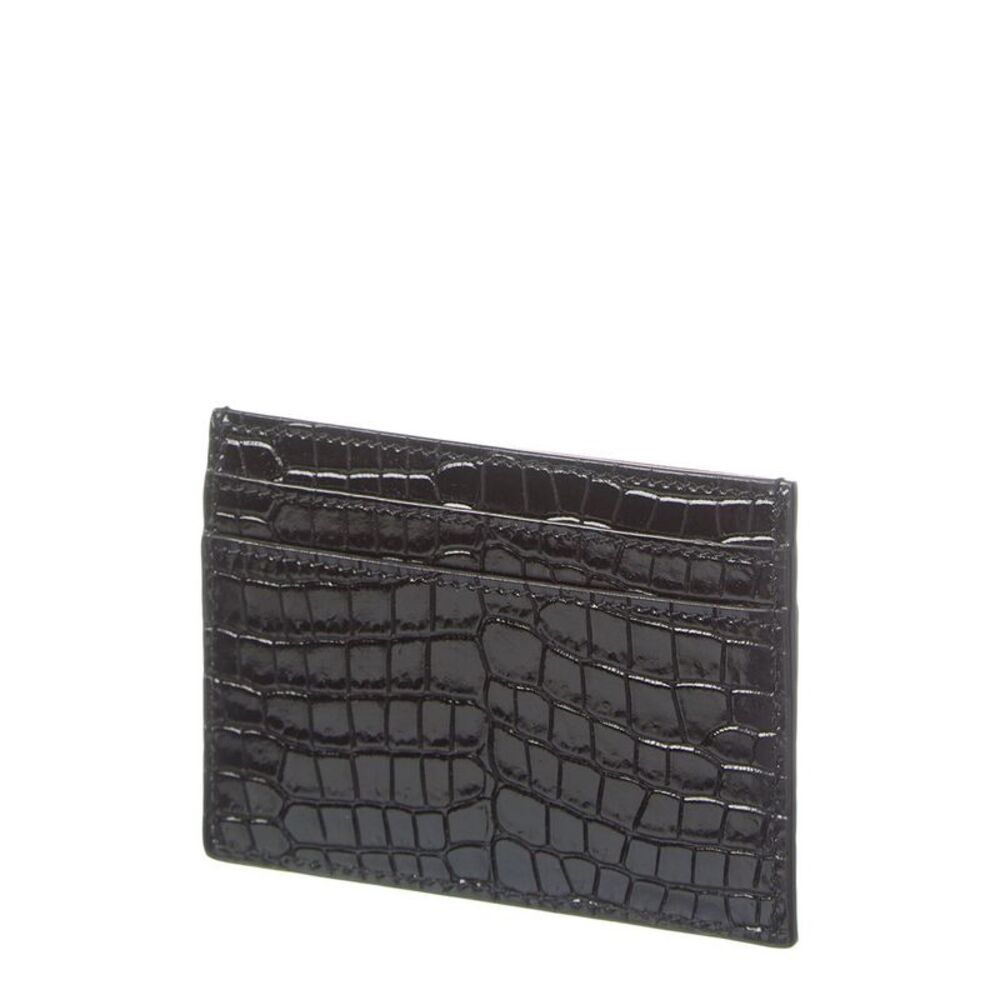 Saint Laurent Cassandre Croc-Embossed Leather Card Case, Black - Picture 2 of 4